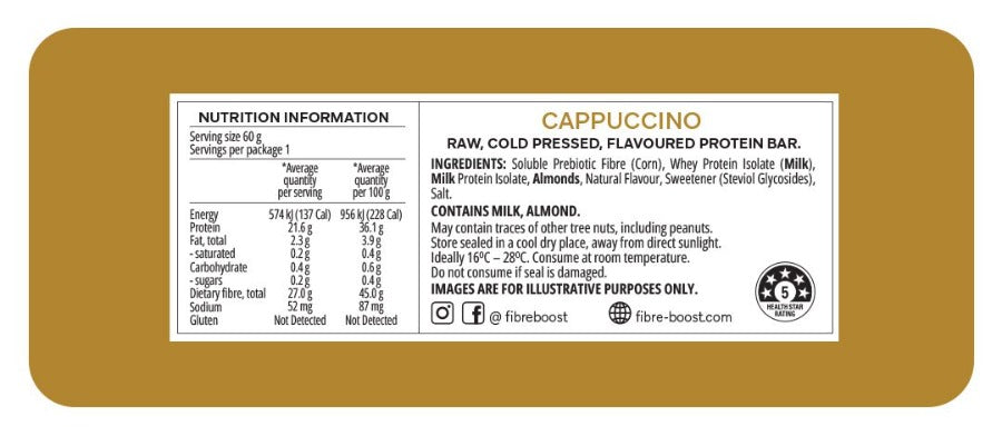 Cappucino Protein Bar - Nutrtional Information - Keto Supplies