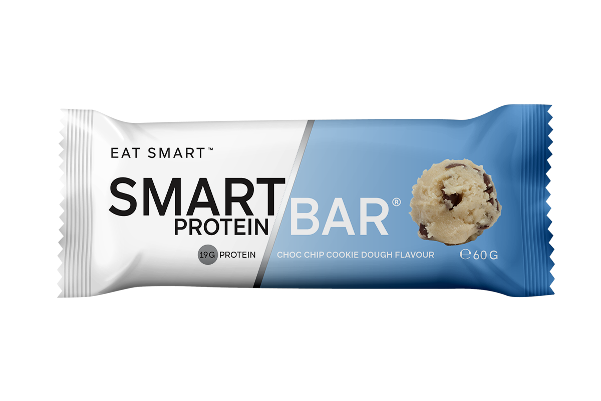 Smart Protein Bar packaging with cookie dough flavor on a white background