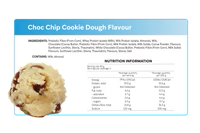 Product packaging with a cookie and nutritional information on a blue background