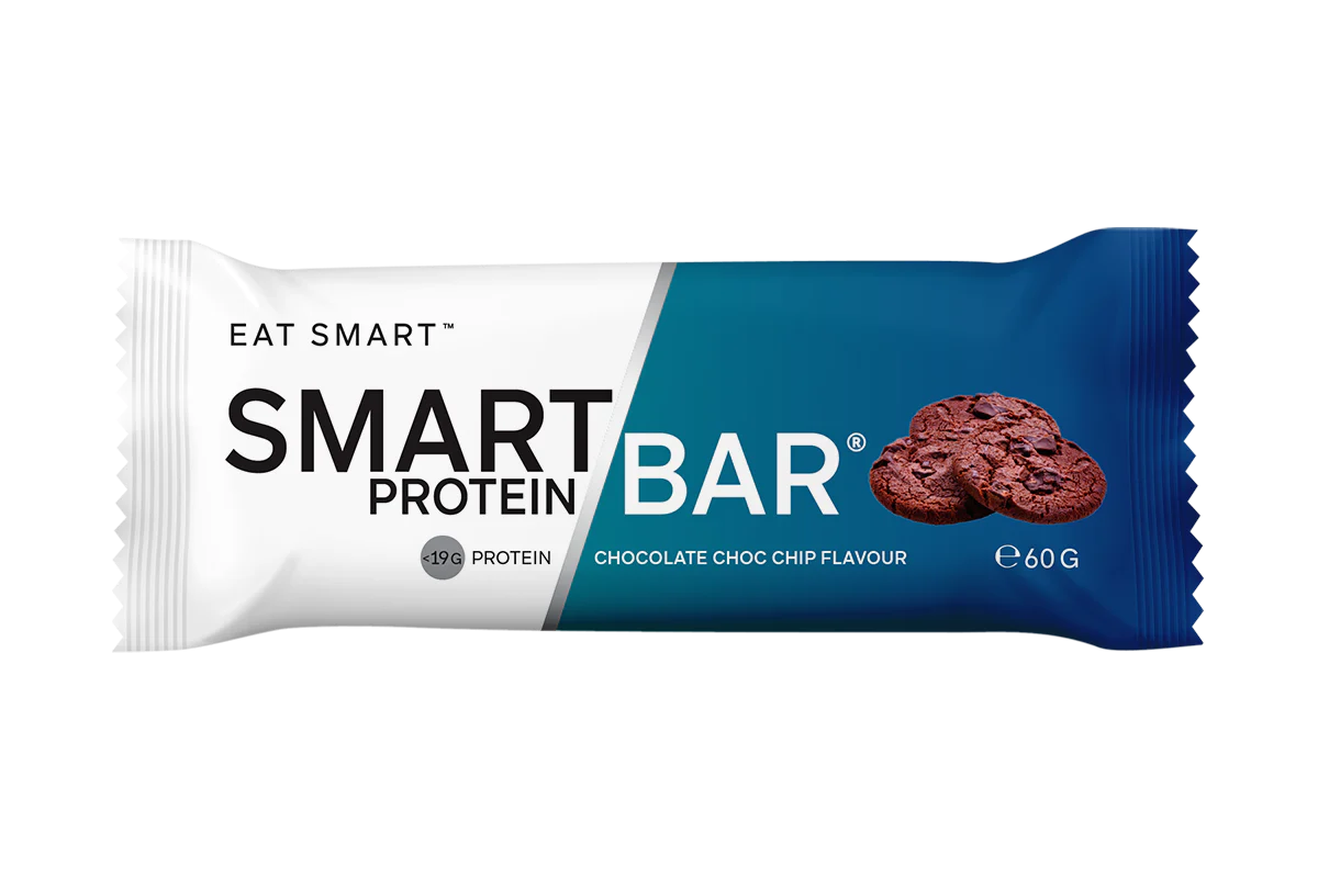 Smart Protein Bar packaging with chocolate chip flavor on a white background