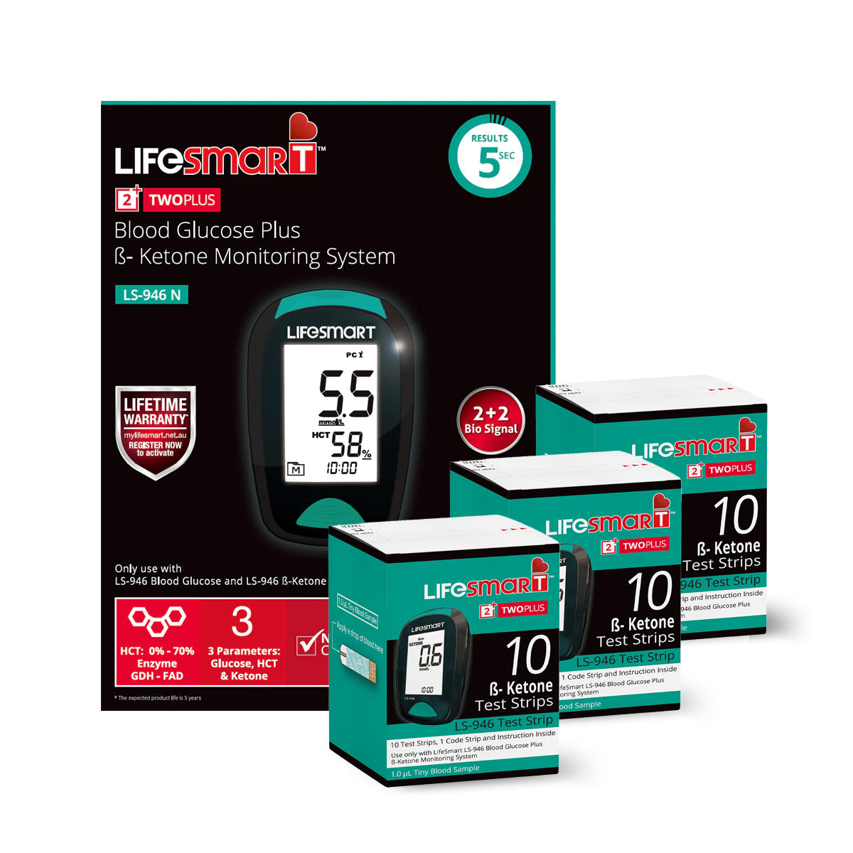LifeSmart - Blood Ketone Tester + 3 Box Test Strips - Ketogenic Supplies