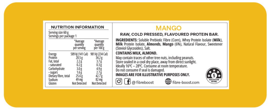 Mango Protein Bars - Nutritional Information