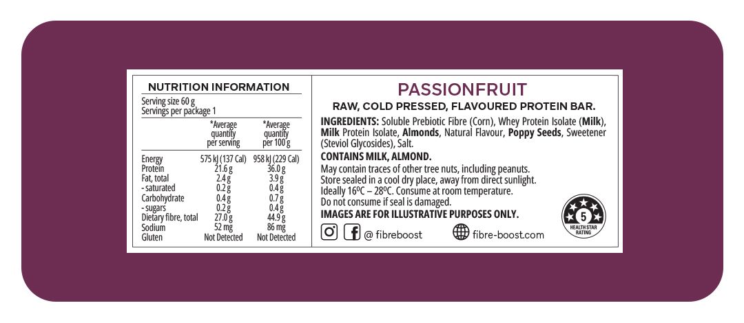 Passionfruit Protein Bar - Nutritional Information - Keto Supplies