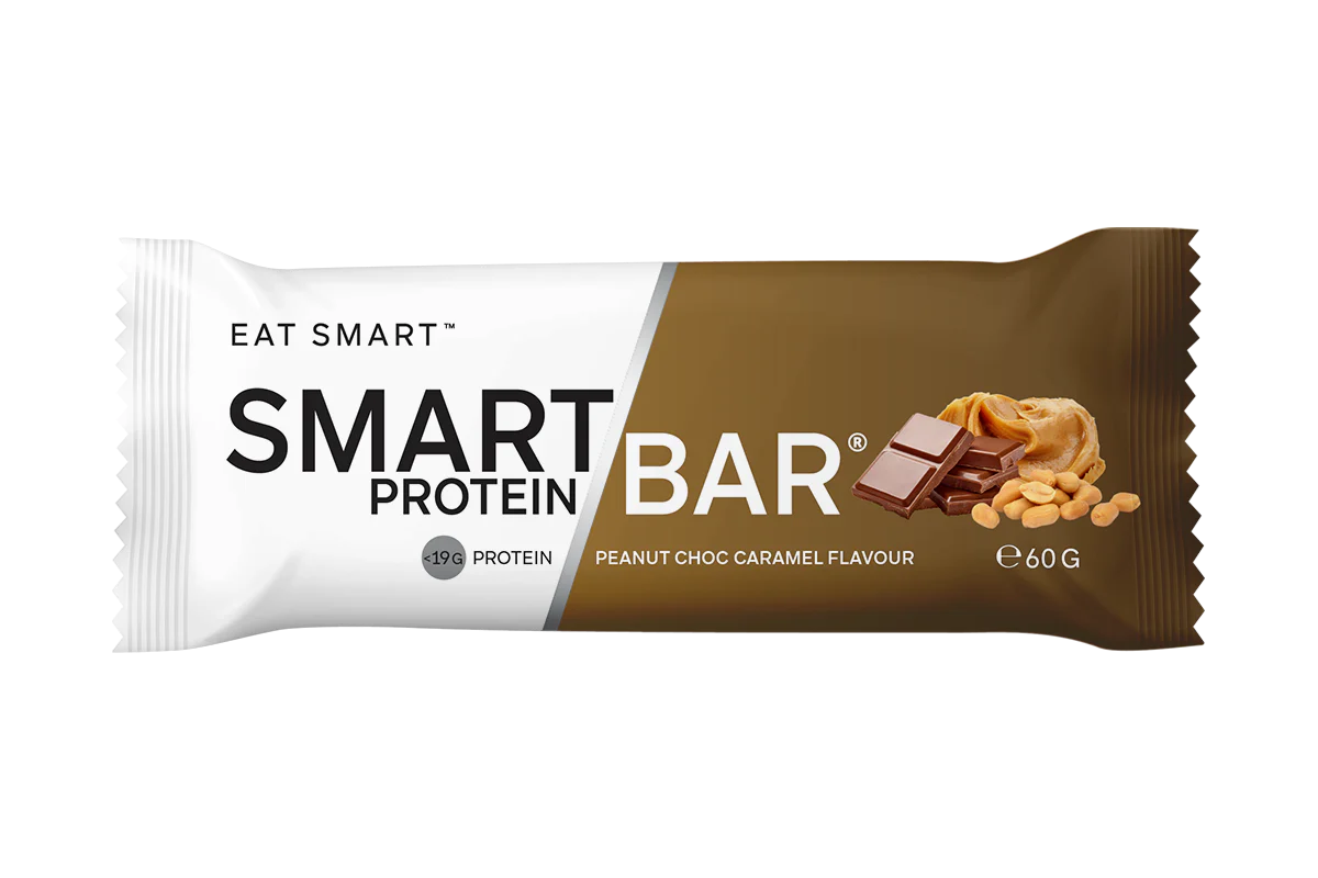 Smart Protein Bar packaging with white and brown design on a white background