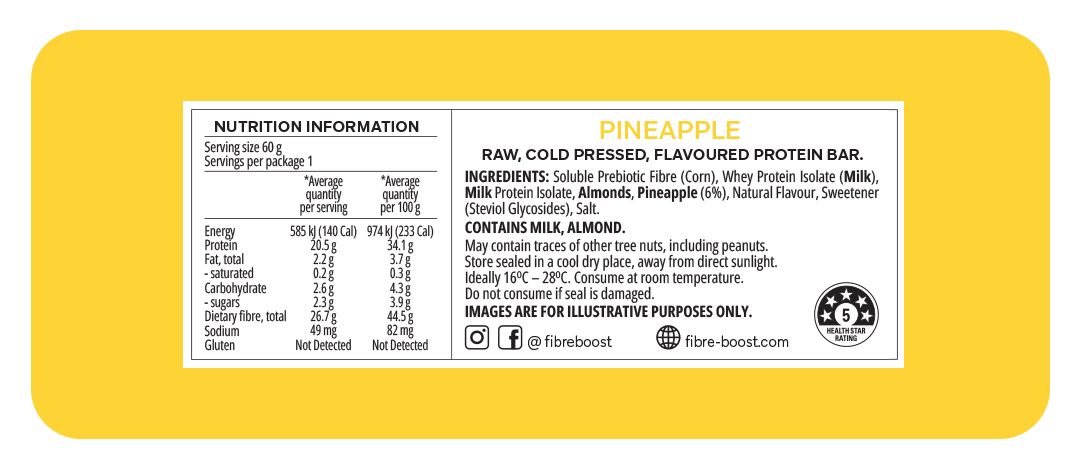 Fibre Boost Pineapple Protein Bar Nutritional Information