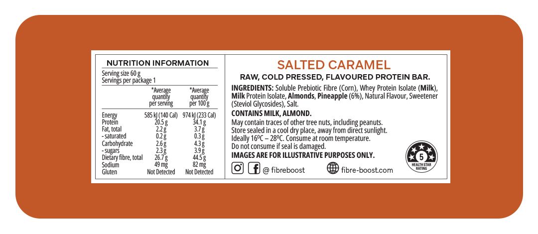 Salted Caramel Cold Pressed Protein Bar - Nutritional Information - Keto Supplies