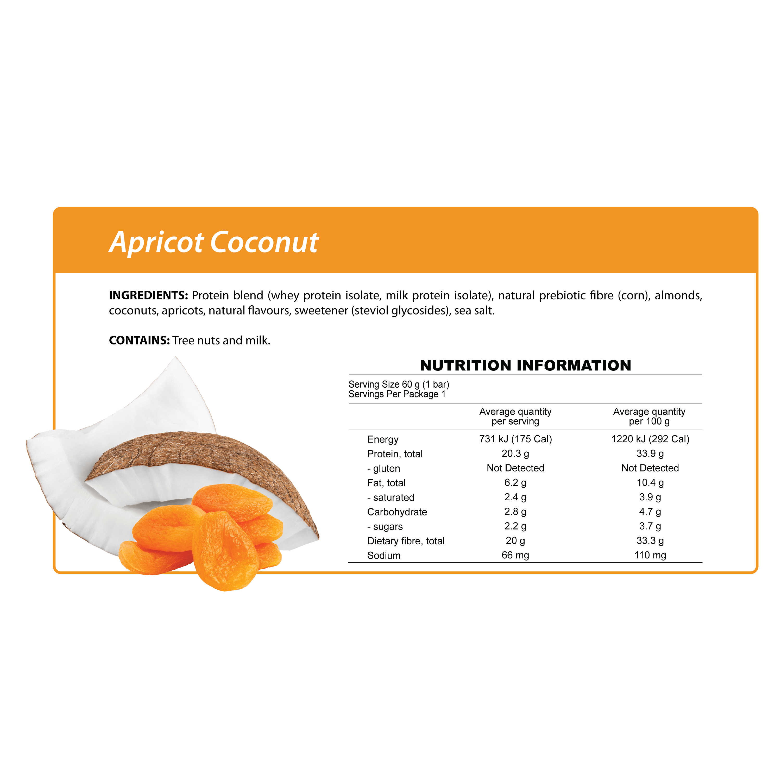 Smart Protein Bar - Apricot Coconut - Box of 12 - 720g - Ketogenic Supplies