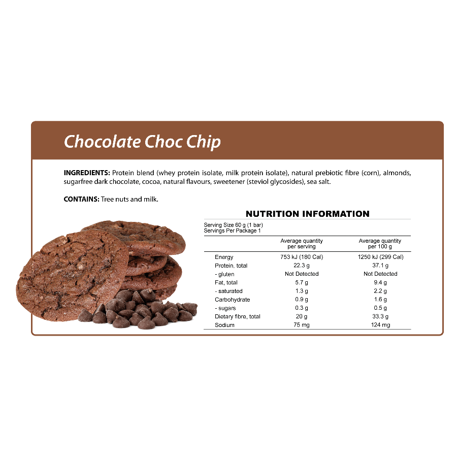 Smart Protein Bar - Chocolate Choc Chip - Box of 12 - 720g - Ketogenic Supplies