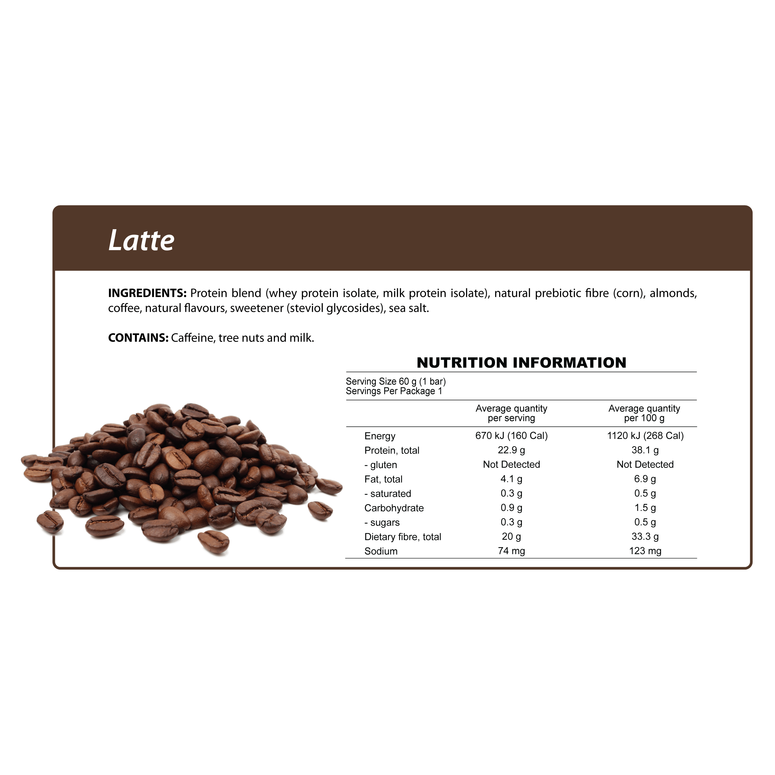 Smart Protein Bar - Latte - Box of 12 - 720g - Ketogenic Supplies