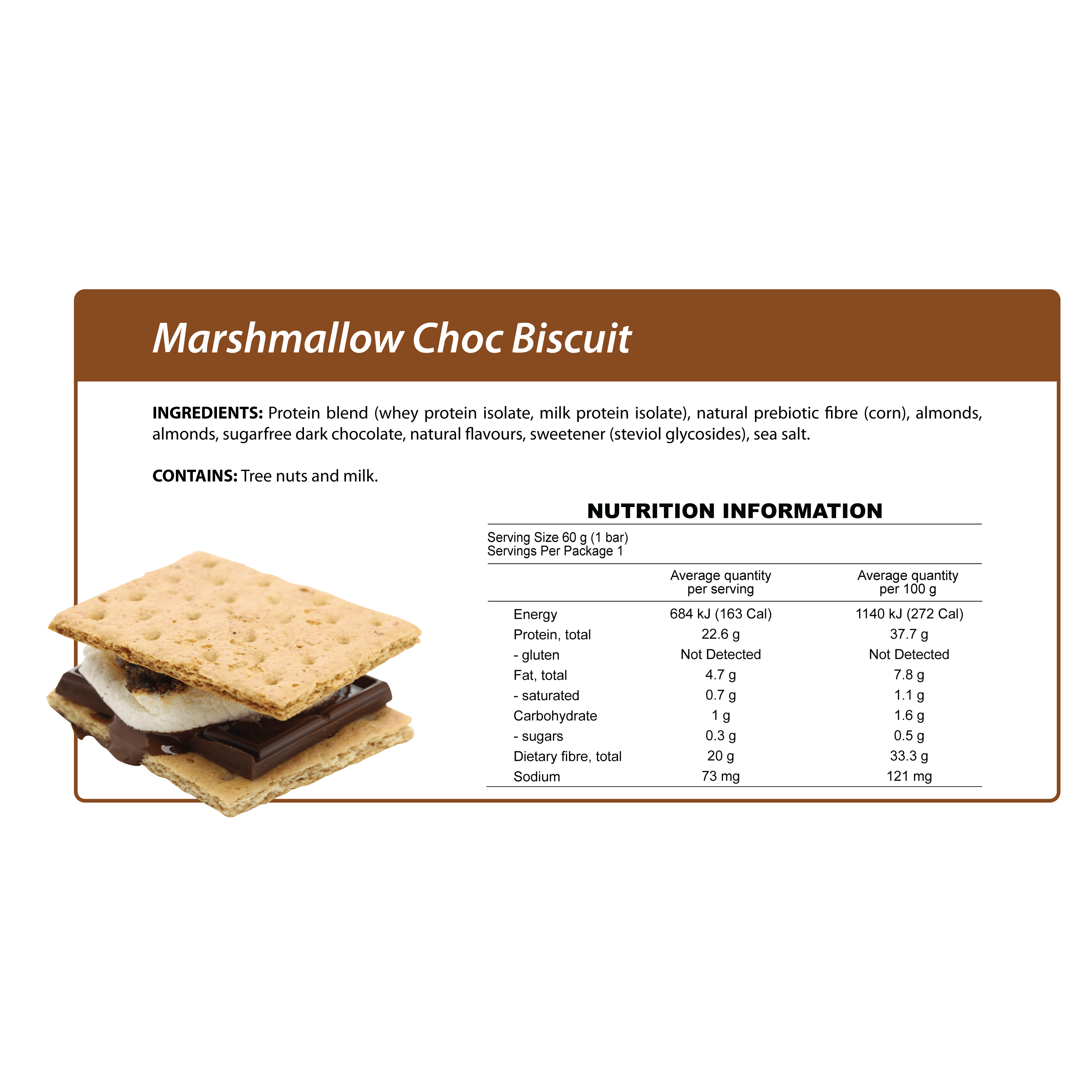 Smart Protein Bar - Marshmallow Choc Biscuit - Box of 12 - 720g - Ketogenic Supplies