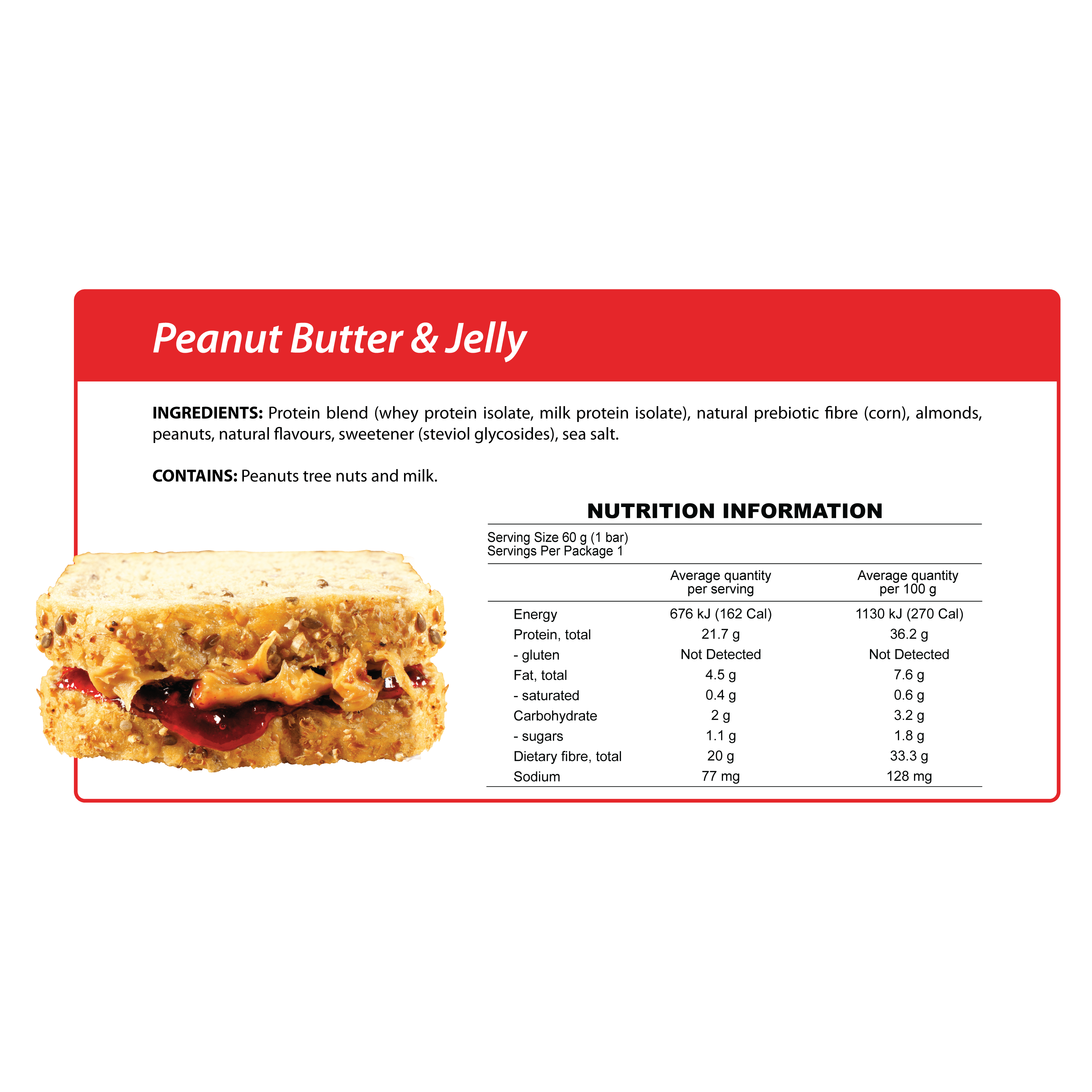 Smart Protein Bar - Peanut Butter & Jelly - box of 12 - 720g - Ketogenic Supplies
