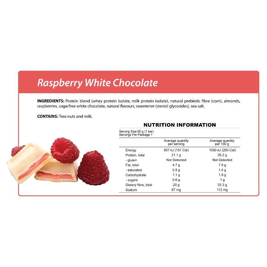 Smart Protein Bar - Raspberry White Chocolate - Box of 12 - 720g - Ketogenic Supplies