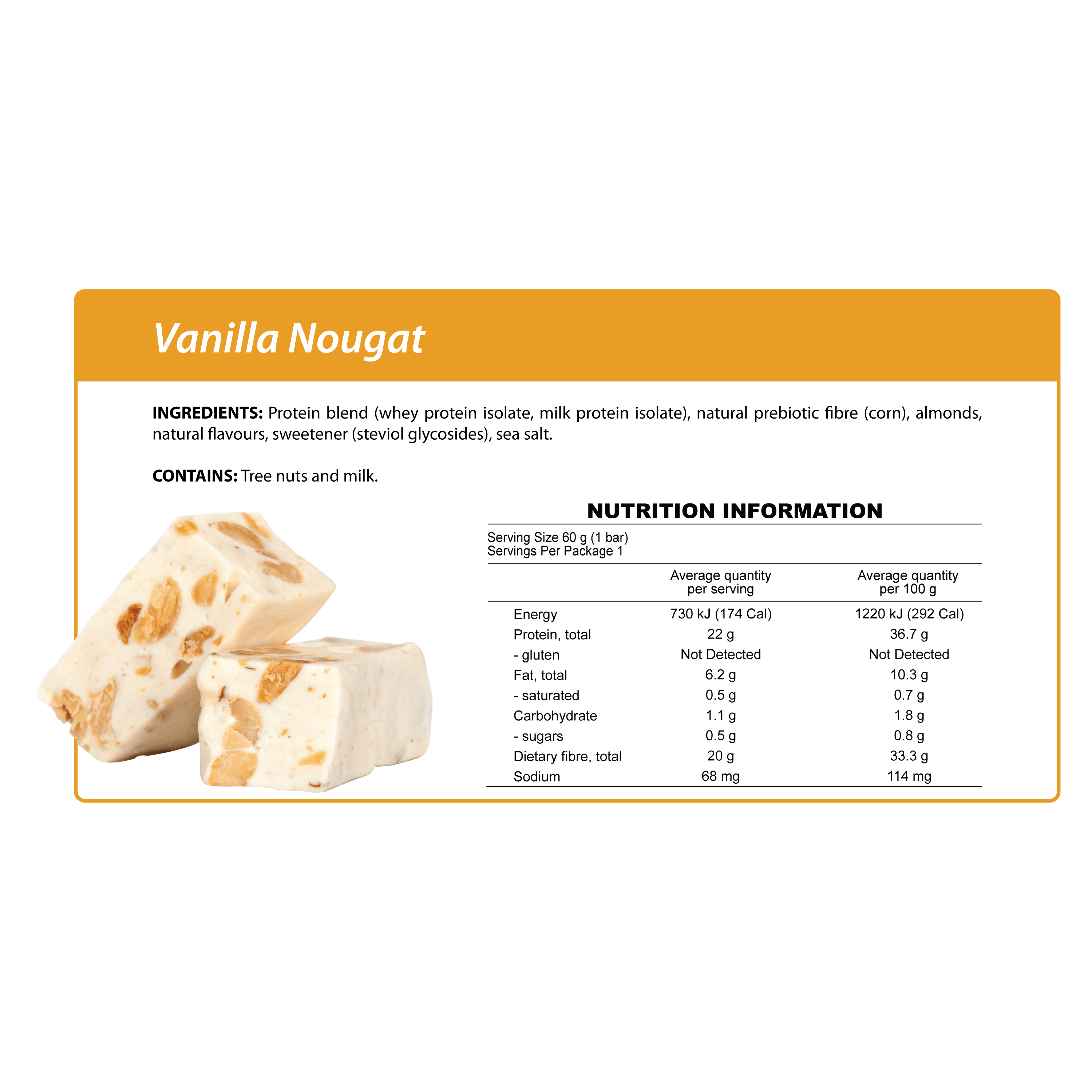 Smart Protein Bar - Vanilla Nougat - Box of 12 - 720g - Ketogenic Supplies
